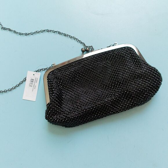 NWT Jessica MccLintock Black Oversize Metal Chain Silver Clamshell Mini Clutch - Picture 6 of 8